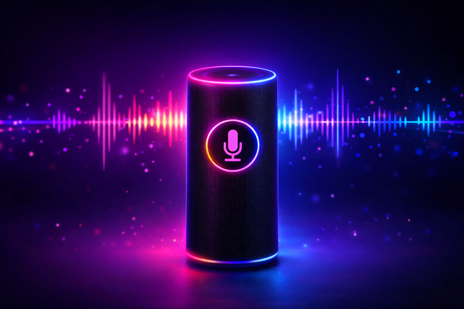 Neon smart speaker met digitale golven